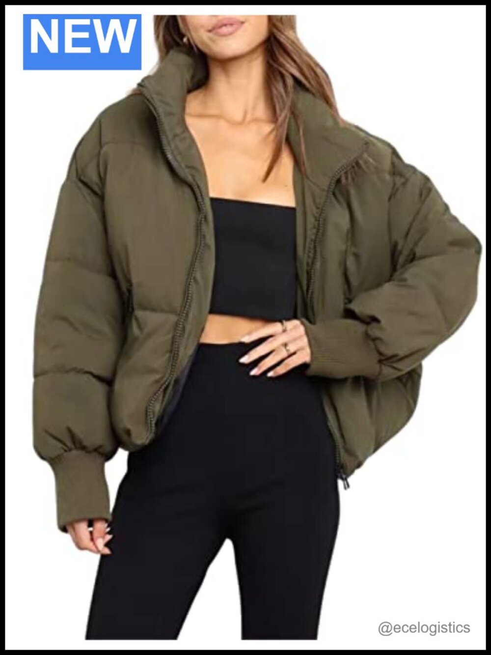 Women's Baggy Puffer Jacket Winter Oversized Stand Collar Zip Cotton Padded Coat